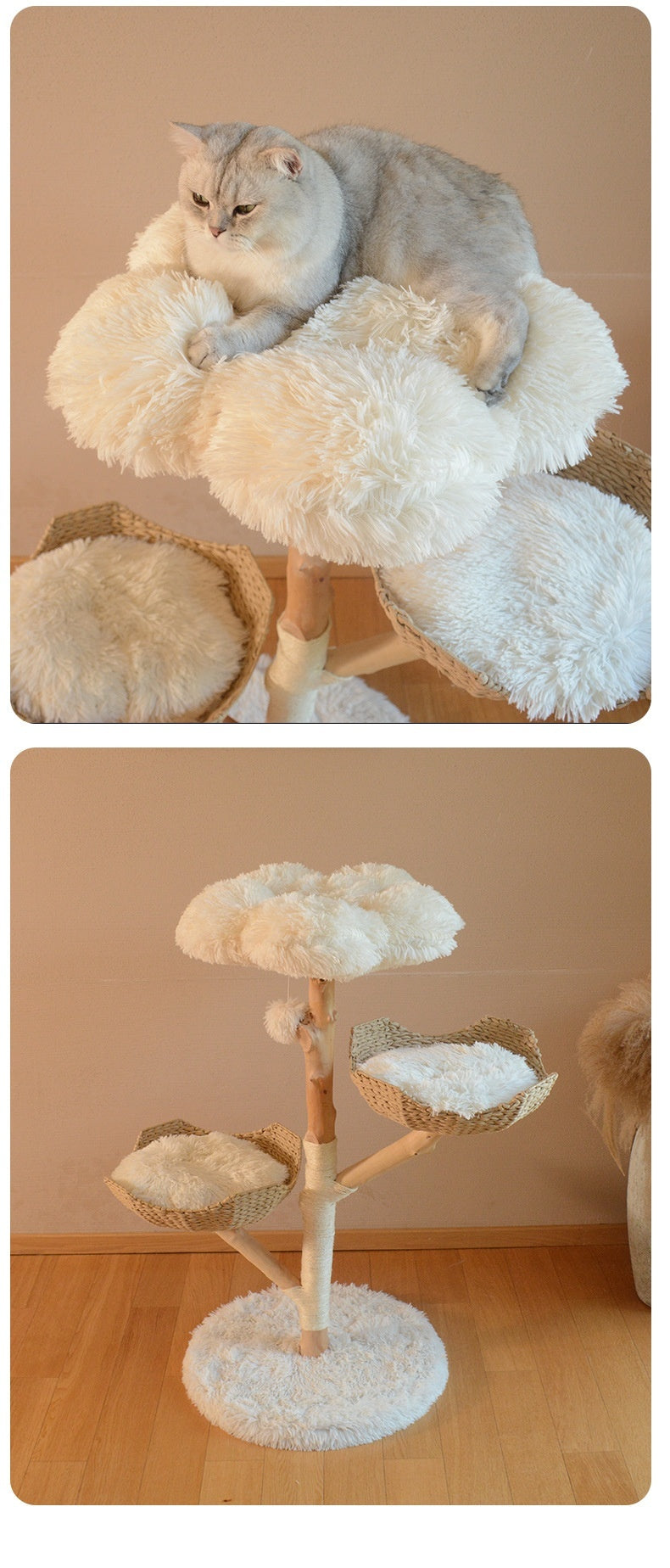 Solid Wood Rattan Cat Nest  Tree