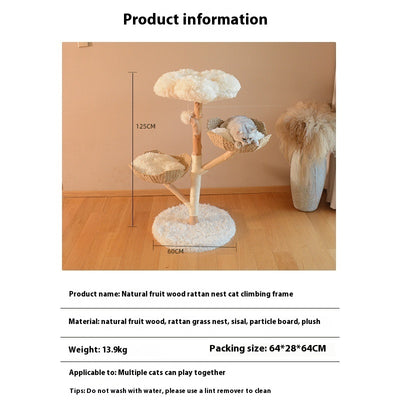Solid Wood Rattan Cat Nest  Tree