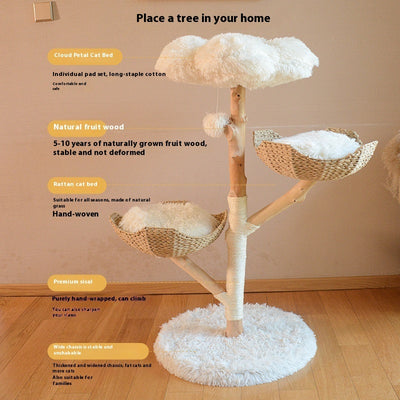 Solid Wood Rattan Cat Nest  Tree