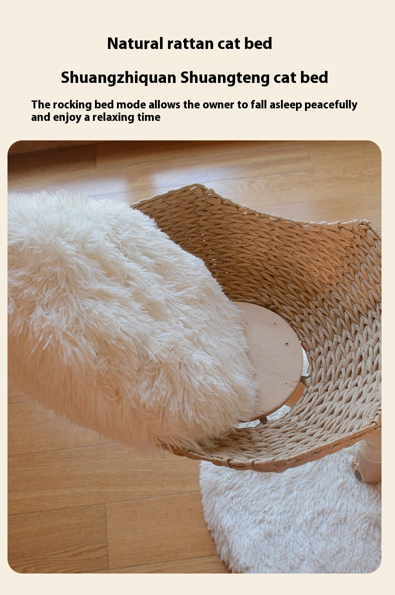 Solid Wood Rattan Cat Nest  Tree