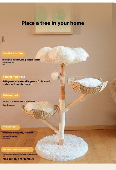 Solid Wood Rattan Cat Nest  Tree