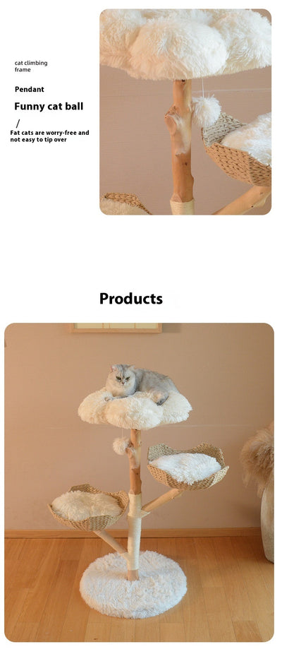Solid Wood Rattan Cat Nest  Tree